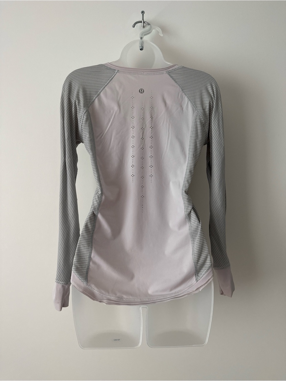 lulu lemon long sleeve top with laser cut out grey stripe